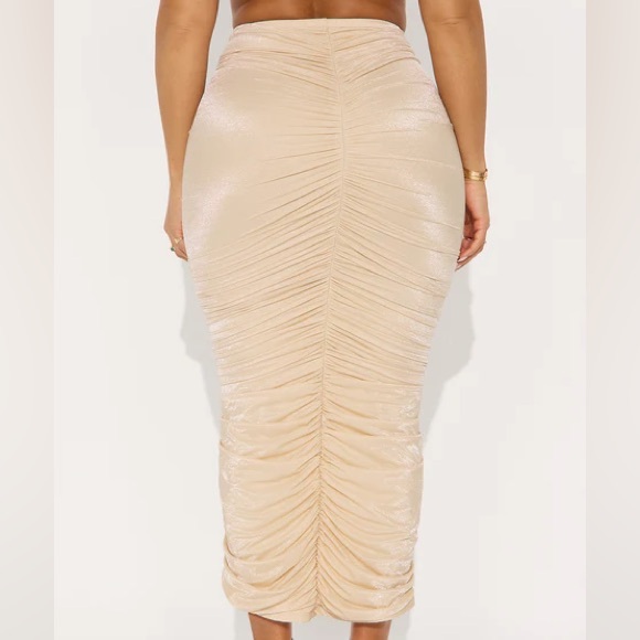NEW Shimmer Beige Ruched Midi Skirt - Picture 3 of 3